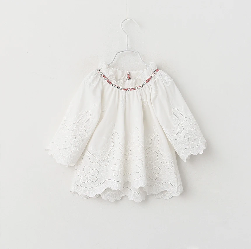 2016 Весной Новорожденных Девочек Твердые Вышивка Flare Рукав Блузки принцесса Дети