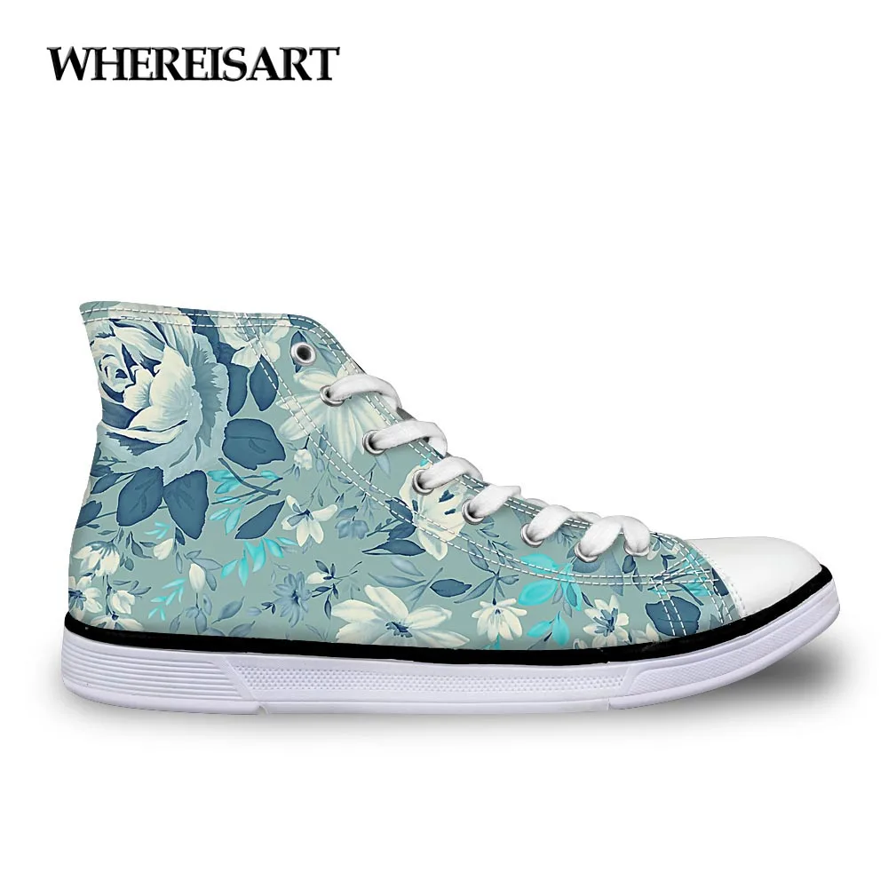 WHEREISART/Винтажные женские высокие парусиновые туфли с цветочным узором модная