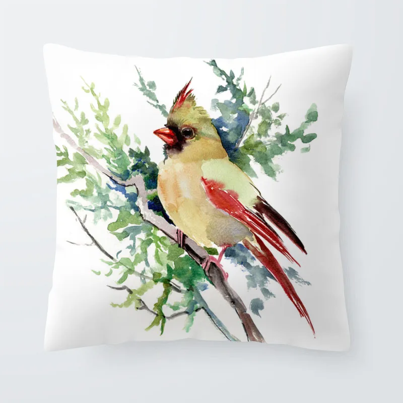 Розовая птица белый подушка бухта попугай цветок наволочки с животными зеленая