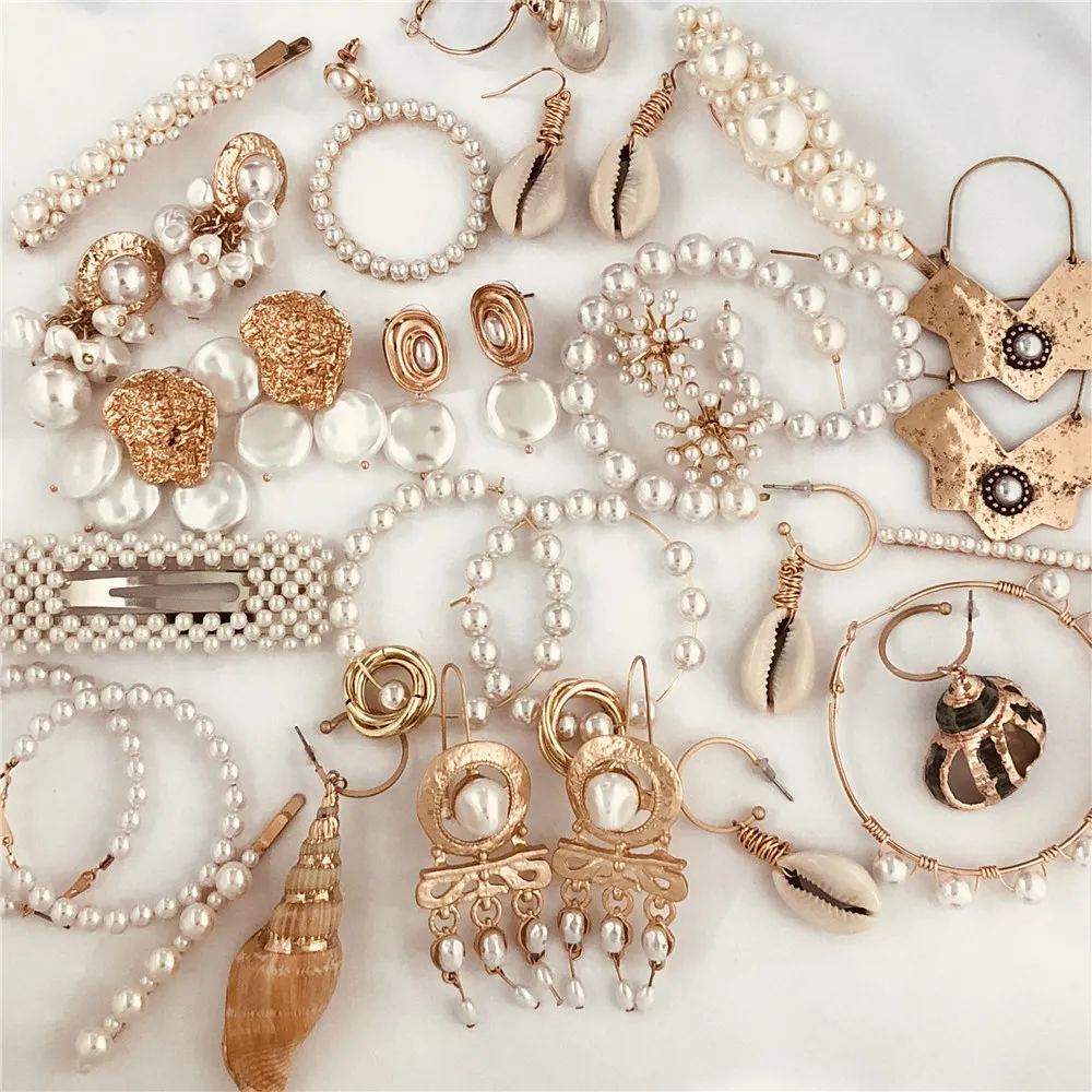 Новый Морская раковина кулон серьги золотые массивные для женщин держащих букет