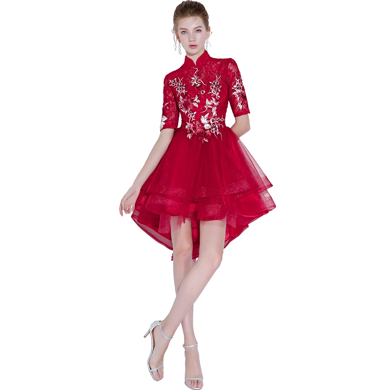 Женское вечернее платье со шлейфом Beauty Emily длинное винно красное кружевное с