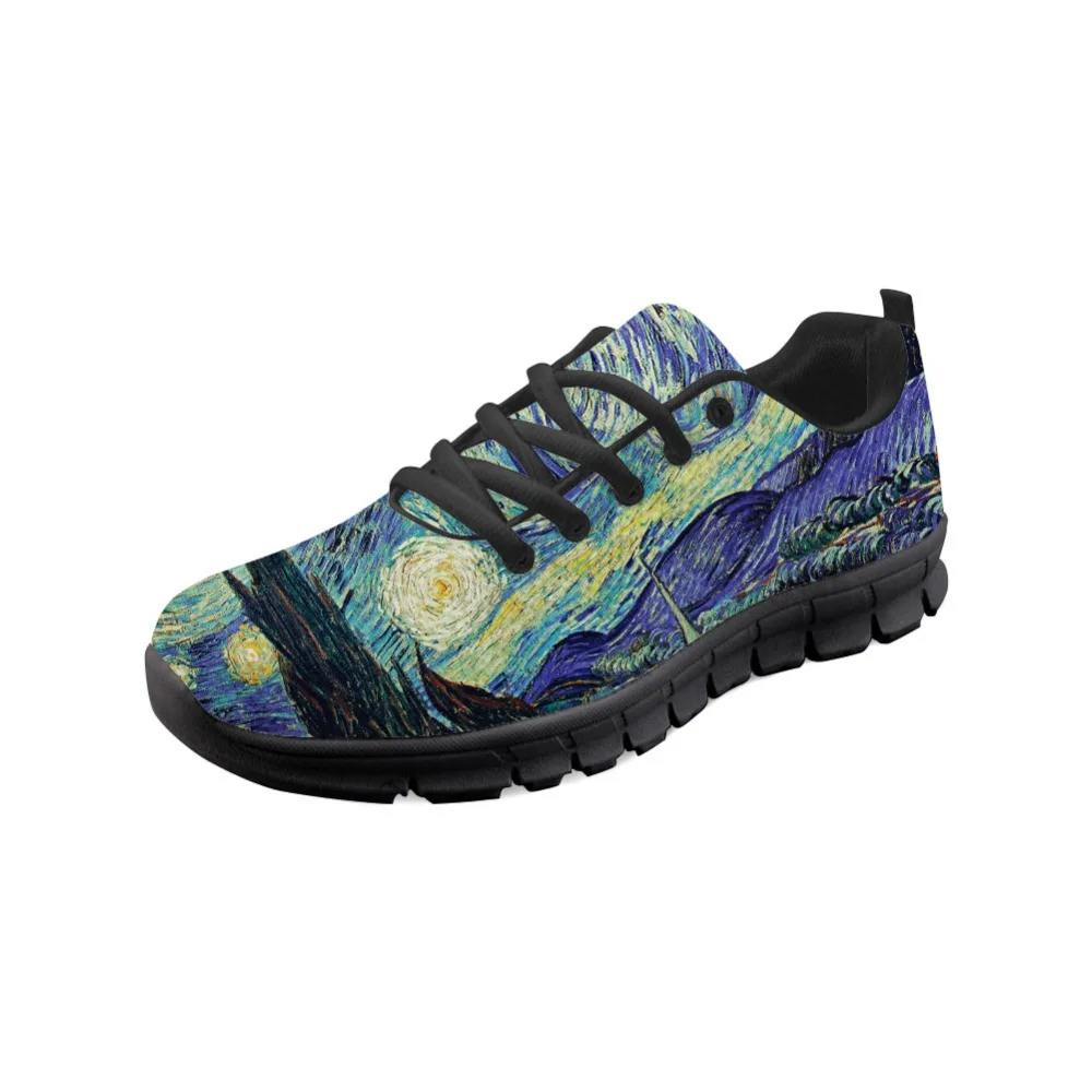 2021 Women Flats Shoes Spring Painting Art Printed Black bottom Comfortable Breathable Sneakers Van Gogh Master Wholesale | Обувь