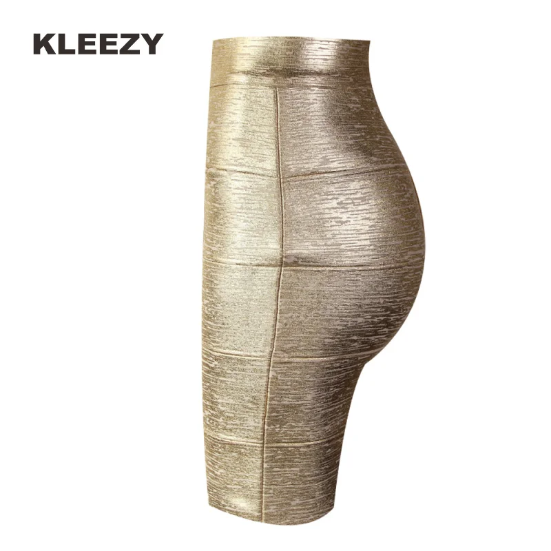 KLEEZY Новое поступление юбка-карандаш новая бандажная Женская Золотая и серебряная мини-юбка HS001