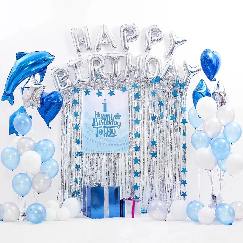 1 метр надувной шар из алюминиевой фольги с дельфинами украшения для вечеринки на