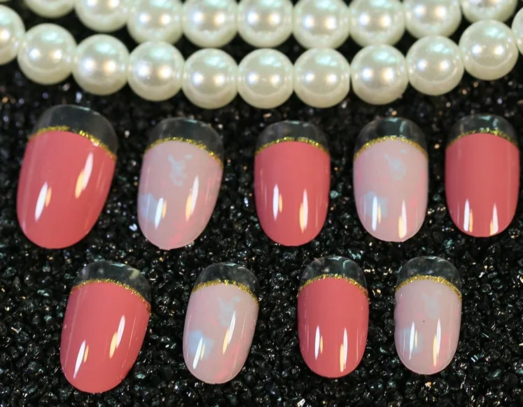 Цвет порошок Поддельные Гвозди круглый aritificial нажмите на советы персик красный