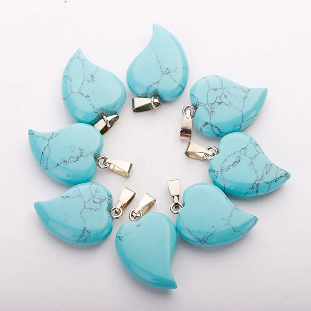 Turquoise Натуральный сердце камень кулон с украшением в виде кристаллов кварца смешанной Цвет Камень Подвески "сделай сам" для изготовления ювелирных изделий, 50 шт./лот - Окраска металла: Turquoise