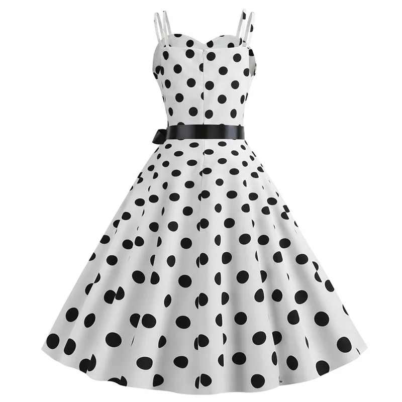 Для женщин Летний комбинезон в горошек с принтом Вечерние платья Robe Femme черного цвета в стиле ретро Винтаж качели для выпускного вечера, в стиле рокабилли миди платья размера плюс