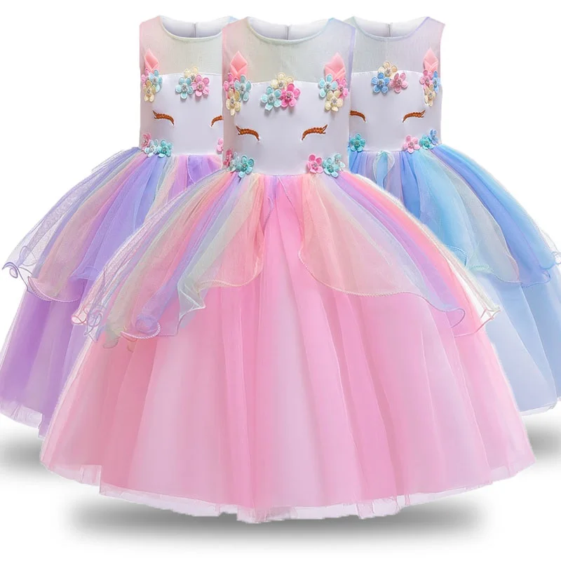 Детский костюм для Хэллоуина в виде единорога платье-пачка с цветами девочек