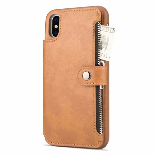 brown PU кожаный чехол на молнии для iPhone 11 Pro Max 8 Plus 7 6 s Plus X бумажник флип-чехол-подставка для iPhone XS Max XR чехлы для телефонов - Цвет: brown