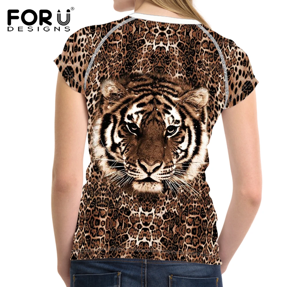 Новинка женская футболка FORUDESIGNS с принтом тигра летняя дышащая коротким рукавом