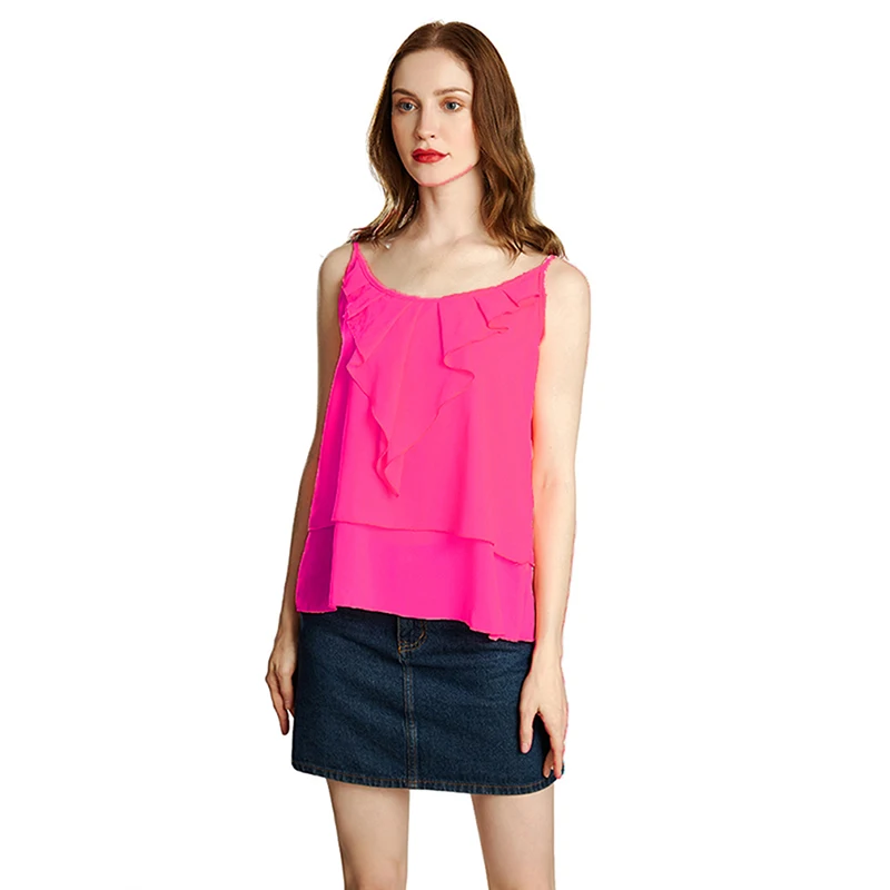 Летняя Сексуальная каскадная плиссированная женская шифоновая рубашка без