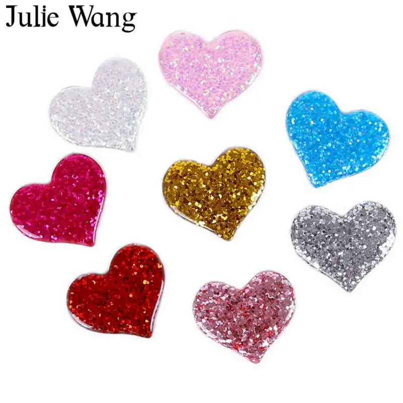 Фото Julie Wang 8 шт. Подвеска из смолы в форме сердца с плоской задней стороной кабошон блестки слайм подвеска ювелирные изделия Аксессуары для изготовления украшений декор для телефона 36x31 мм №1