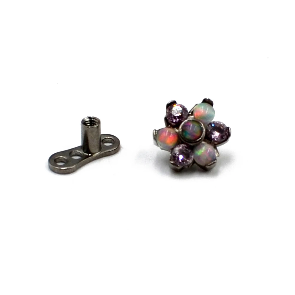 1 шт. титановый цветок циркониевый Опаловый Топ дермальный якорь пирсинг микро