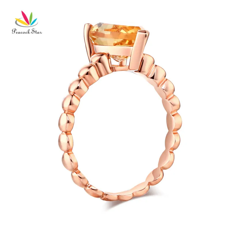 Павлин звезда 14K розовое золото обручальное кольцо пасьянс 1 6 Ct груша цитрин| |