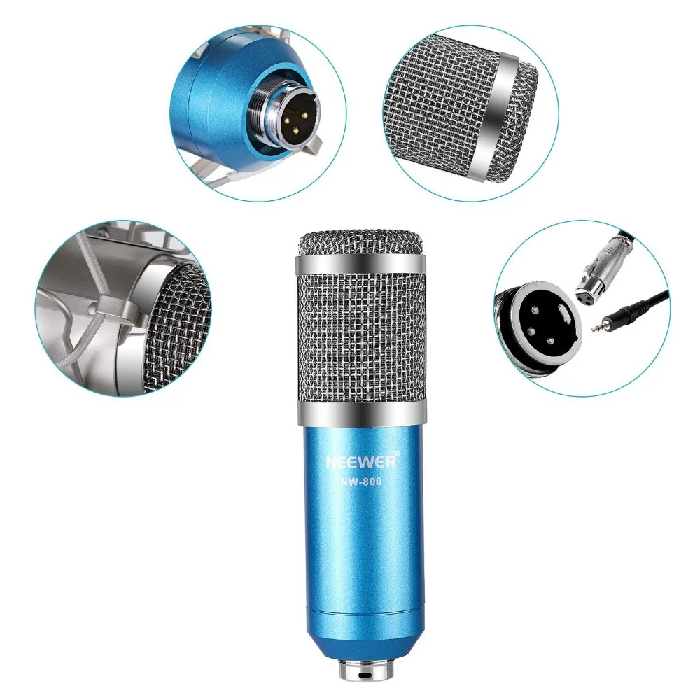Neewer NW-800, профессиональный конденсаторный микрофон, комплект: микрофон для компьютера+ амортизирующее крепление+ Поролоновый колпачок+ кабель, как BM 800 микрофон