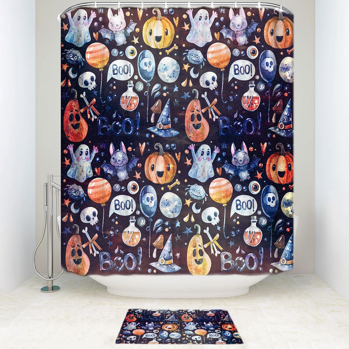 Забавные Хэллоуин Тыква Декор для дома душ Шторы и коврик комплект трюк или