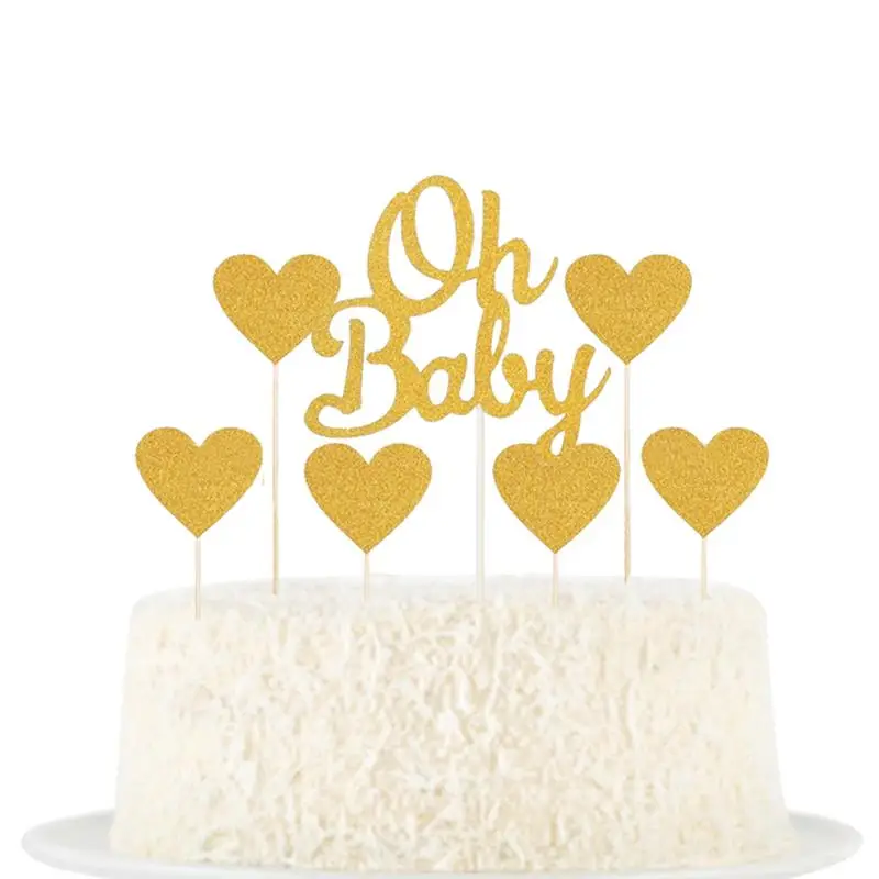 7 шт. торт Топпер блеск Oh Baby Love Сердце Форма Украшения для кексов пики капкейков