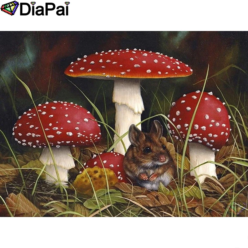 

DIAPAI Diamond Painting 5D DIY 100% Full Square/Round Drill "Mushroom hamster" Diamond Embroidery Cross Stitch 3D Decor A24648