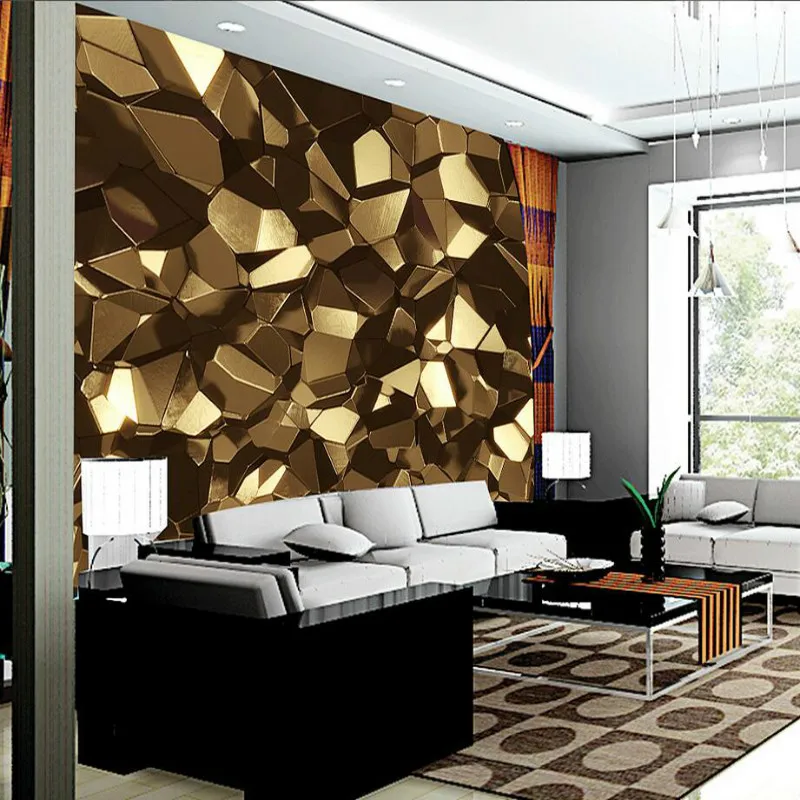 Золотая многоугольная 3D настенная бумага для стен 3d ТВ фон роспись s украшение