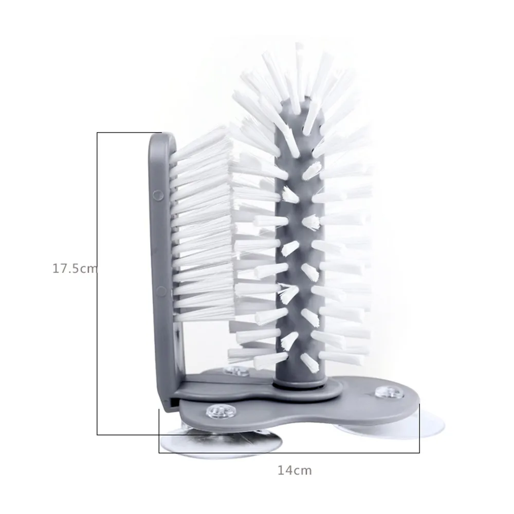 Настенная присоска, двойная щетка для скруббера, 2 в 1, креативная присоска, стеклянная щетка для чистки бутылки, кухонные вращающиеся щетки для мытья чашки