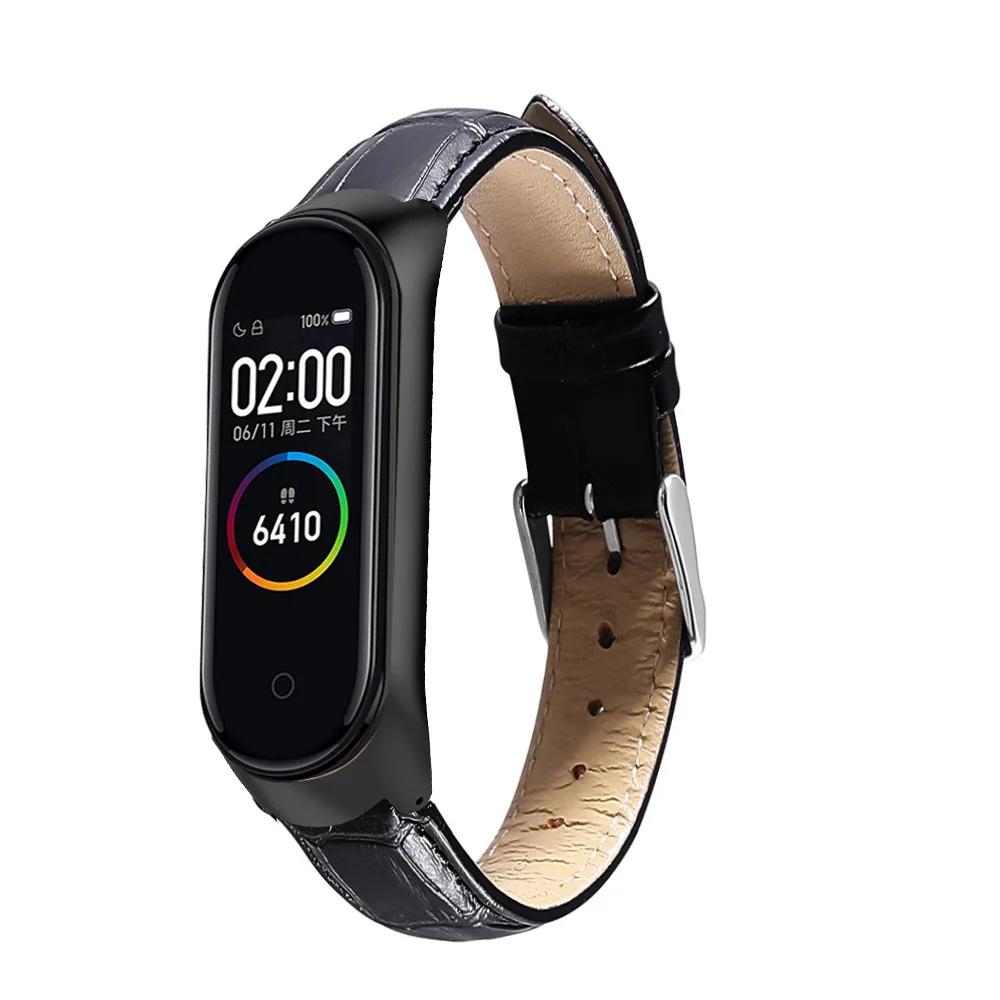 Браслет для xiaomi mi Band 4 спортивный ремешок часы кожаный ремешок для xiaomi mi band 4 браслет mi band 4 ремешок - Цвет ремешка: Black-Black