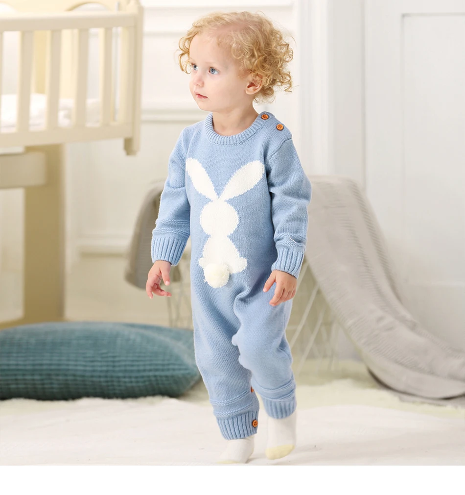 Warm Knitted Rabbit Baby Rompers Newborn Baby Girl Clothes Children's Overalls Stitch Long Sleeve Bunny Baby Clothes Spring Fall