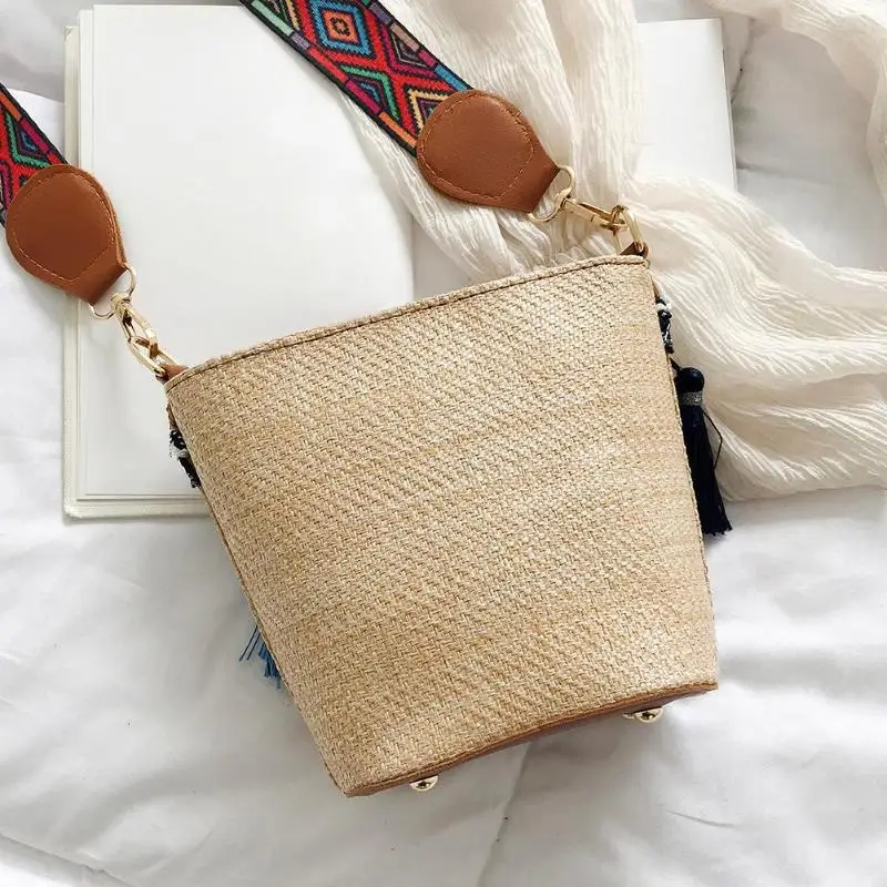 Простой Boho кисточкой Вязание для женщин плечо слинг телефон деньги сумочки повседневное соломенный небольшой ткачество Кроссбоди сумка