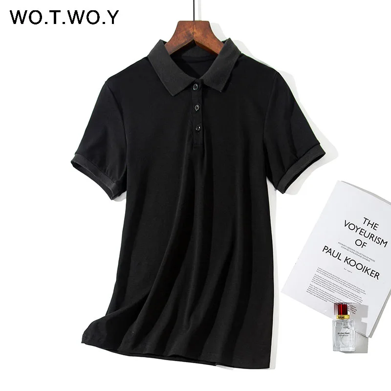 WOTWOY Polo футболка плюс размер M 4XL женская летняя черная белая рубашка короткий