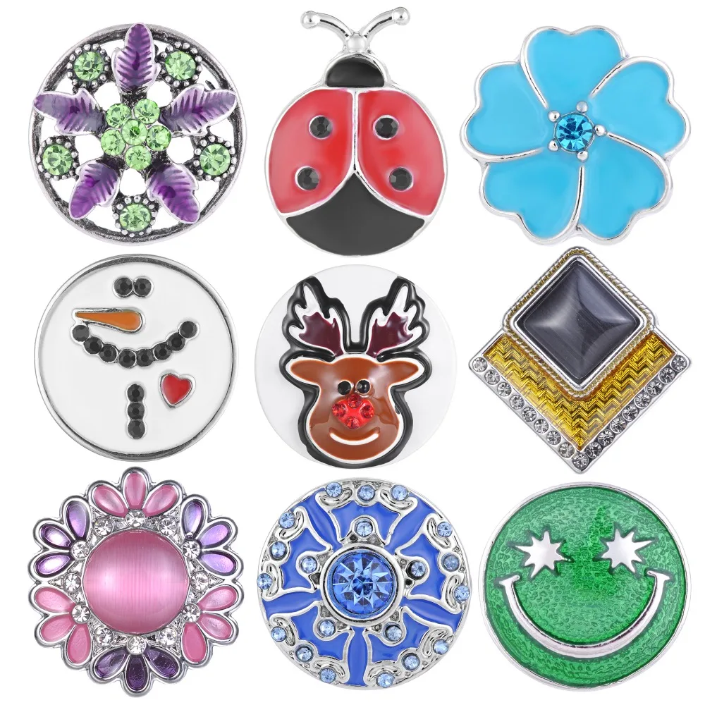

10pcs Newest Styles Painted Snaps Mix Pack 18mm GingerSnaps Snap button Charms Snap Jewelry VN-1974