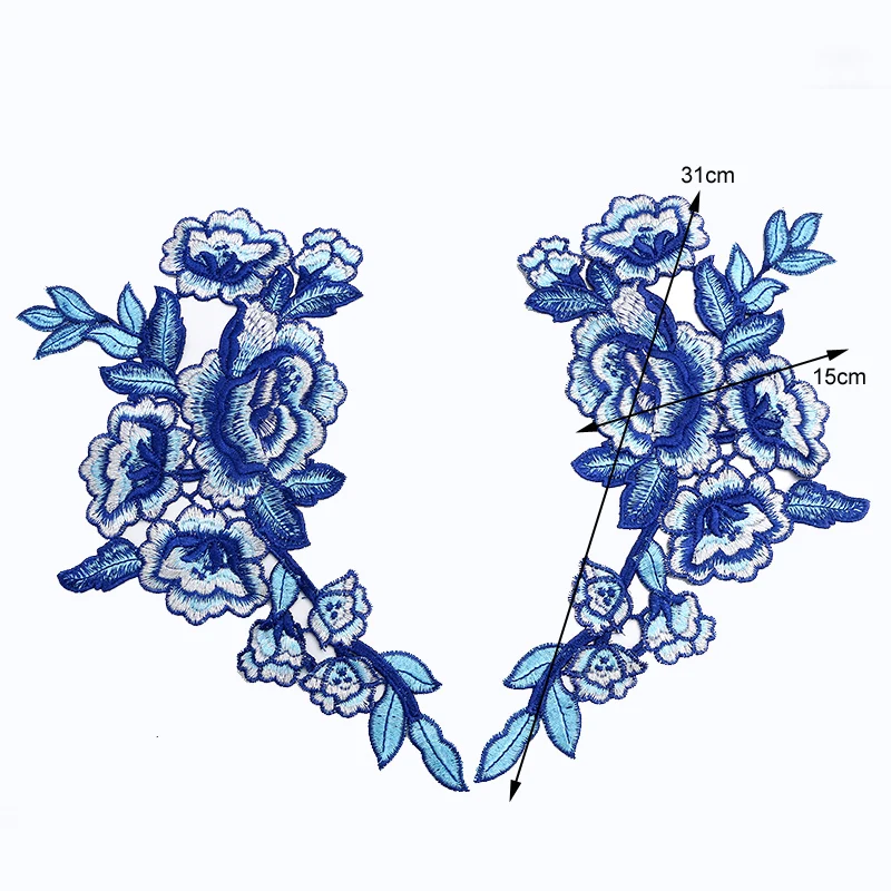 2 шт./компл. вышивка патчи для одежды синие цветы Пришивные аппликация аксессуар