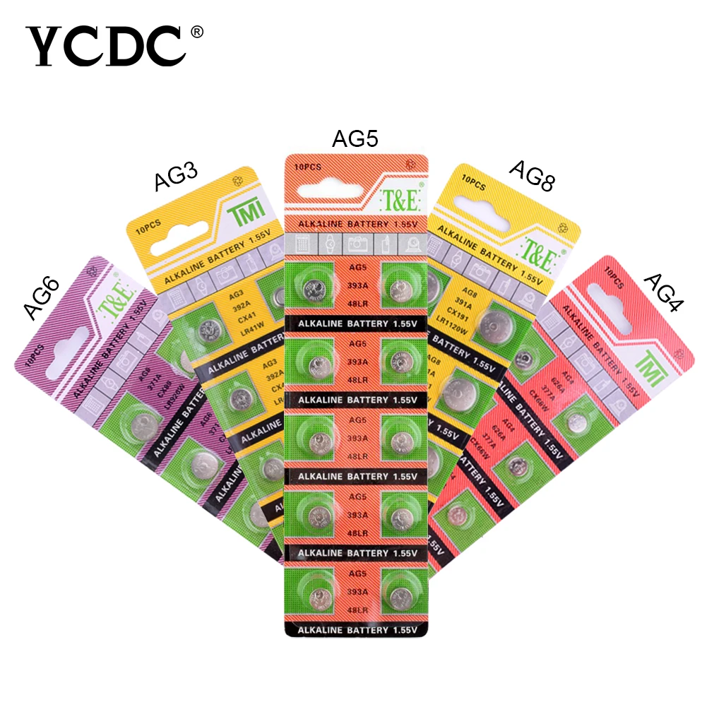 YCDC marca batería pilas boton ag4 AG0 AG1 AG2 AG3 AG4 AG5 ag3 lr41 1,5 V 377a 377 lr626 reloj de