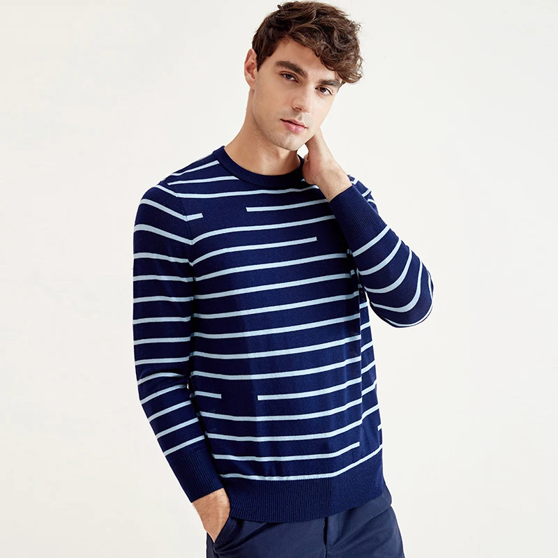 ZHILI Men's 100% Wool Pullover Striped Sweater