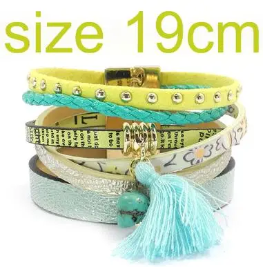 yellow 19cm Wellmore летний кожаный браслет, 5 цветов, женские браслеты с подвесками, богемные браслеты и бижутерии, браслетов для женщин B16001 - Окраска металла: yellow 19cm