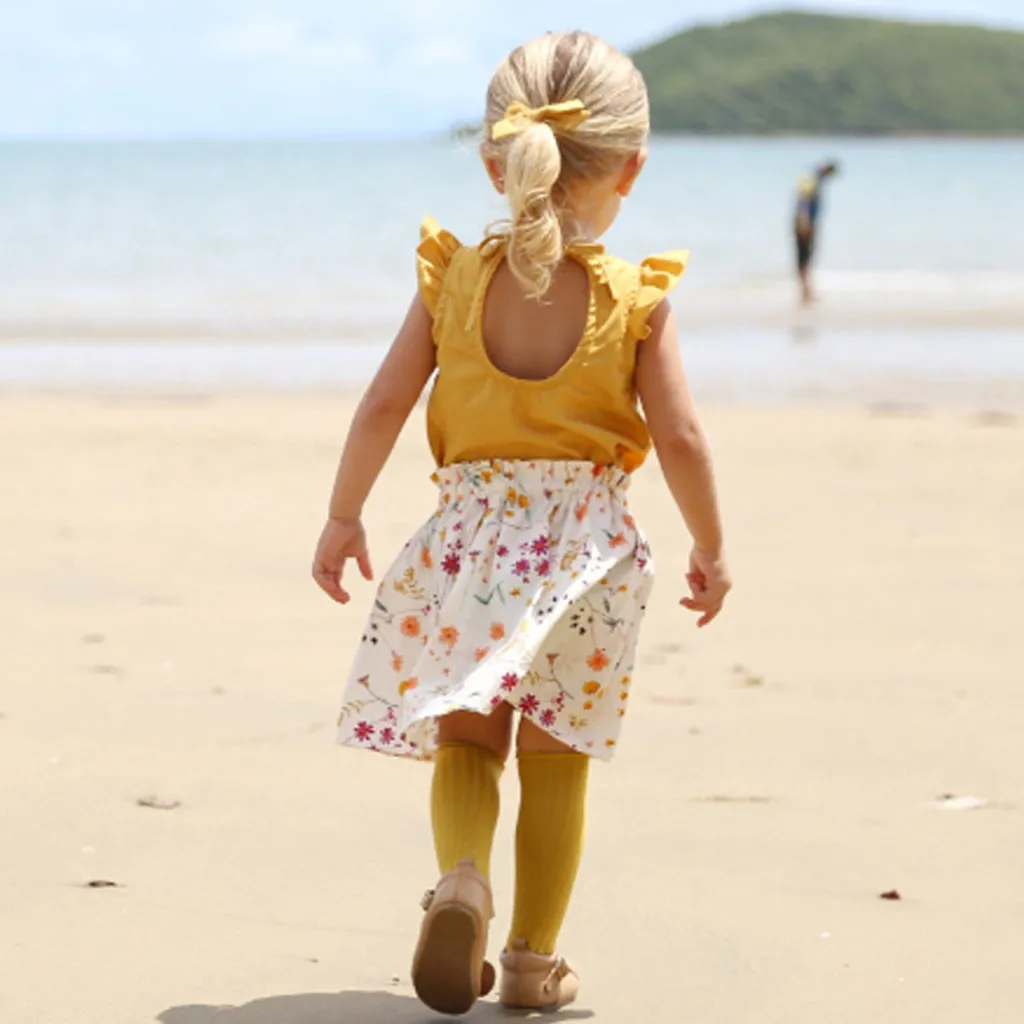 Toddler Kids Dresses for Baby girls dress Ruffled Tops Floral Print Skirts 2PC Outfits Sets Summer Clothes set Dropshipping |