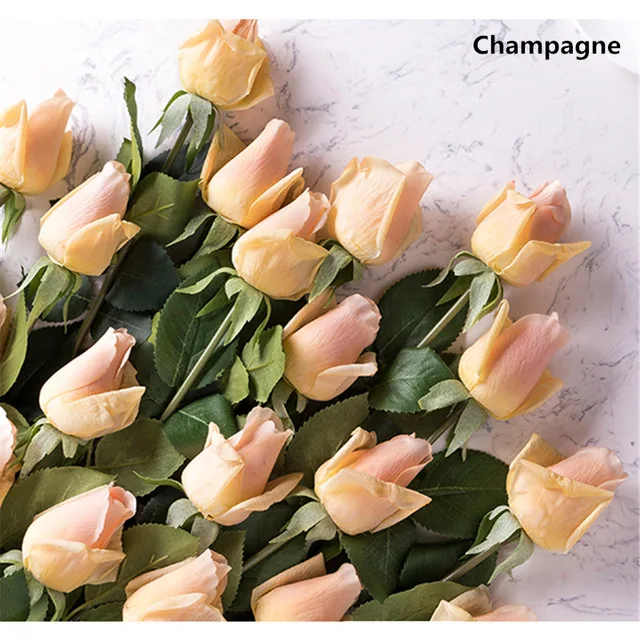A champagne 11 шт./лот) свежая роза Искусственные цветы реальные на ощупь розы цветы, украшения дома для Свадебная вечеринка или день рождения цветы искуственные тычинки цветов статуэтки декор дома штормгласс - Цвет: A champagne