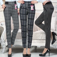 large size 2018 autumn women grid pants sweat plus mother pants slim high waist stretch pencil pants female plaid trousers