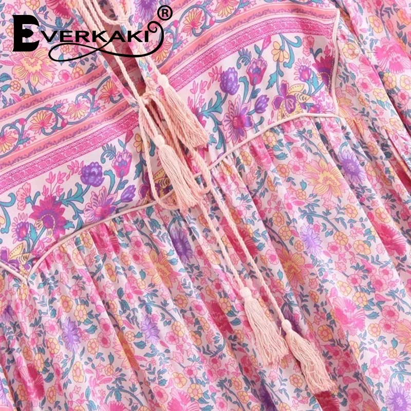 Платье Everkaki женское Пляжное винтажное с длинным рукавом и цветочным принтом |