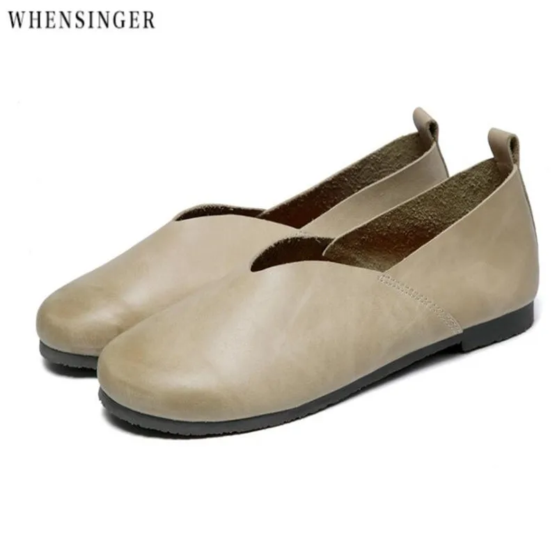 Туфли женские из натуральной кожи повседневные лоферы на плоской подошве без