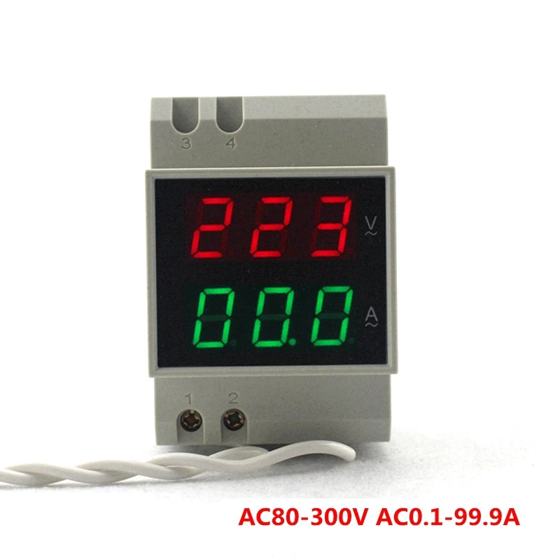 

Din Rail Digital Voltmeter Ammeter Voltage Ampere Current Panel Meter Red Green Dual Led Display AC 110V 220V 300V 100A