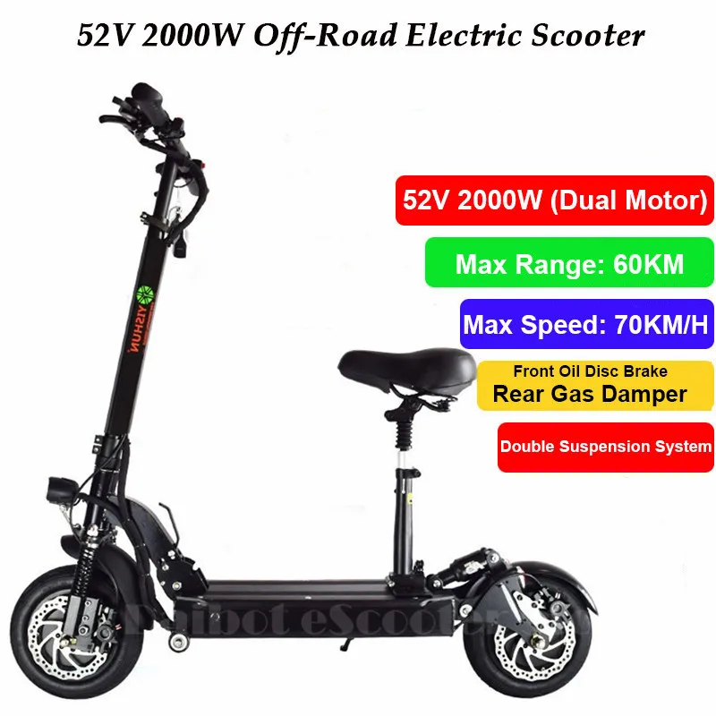 

10 inch Dual Drive 2000W Powerful Electric Scooters Foldiong Electric Off Road Skateboard for Adult