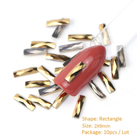 Rectangle 2x9mm 10 шт Минеральное Золото украшения для ногтей Стразы, бриллианты камни плоское стекло 3D Стразы ювелирные изделия бусины для дизайна ногтей аксессуары CH935 - Цвет: Rectangle 2x9mm