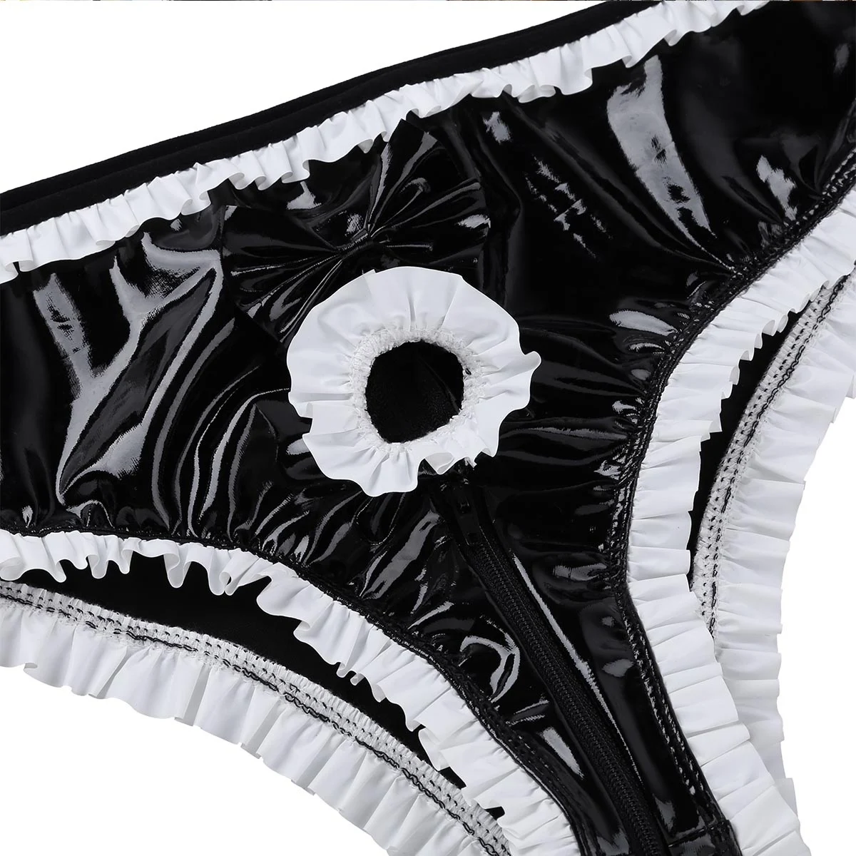 MSemis Мужское нижнее белье Sissy бикини трусы блестящие Искусственная кожа открытой