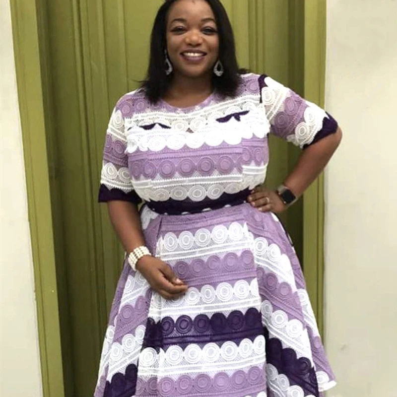 Африканский кружевной ткани 2019 Высокое качество химических фиолетовый белый