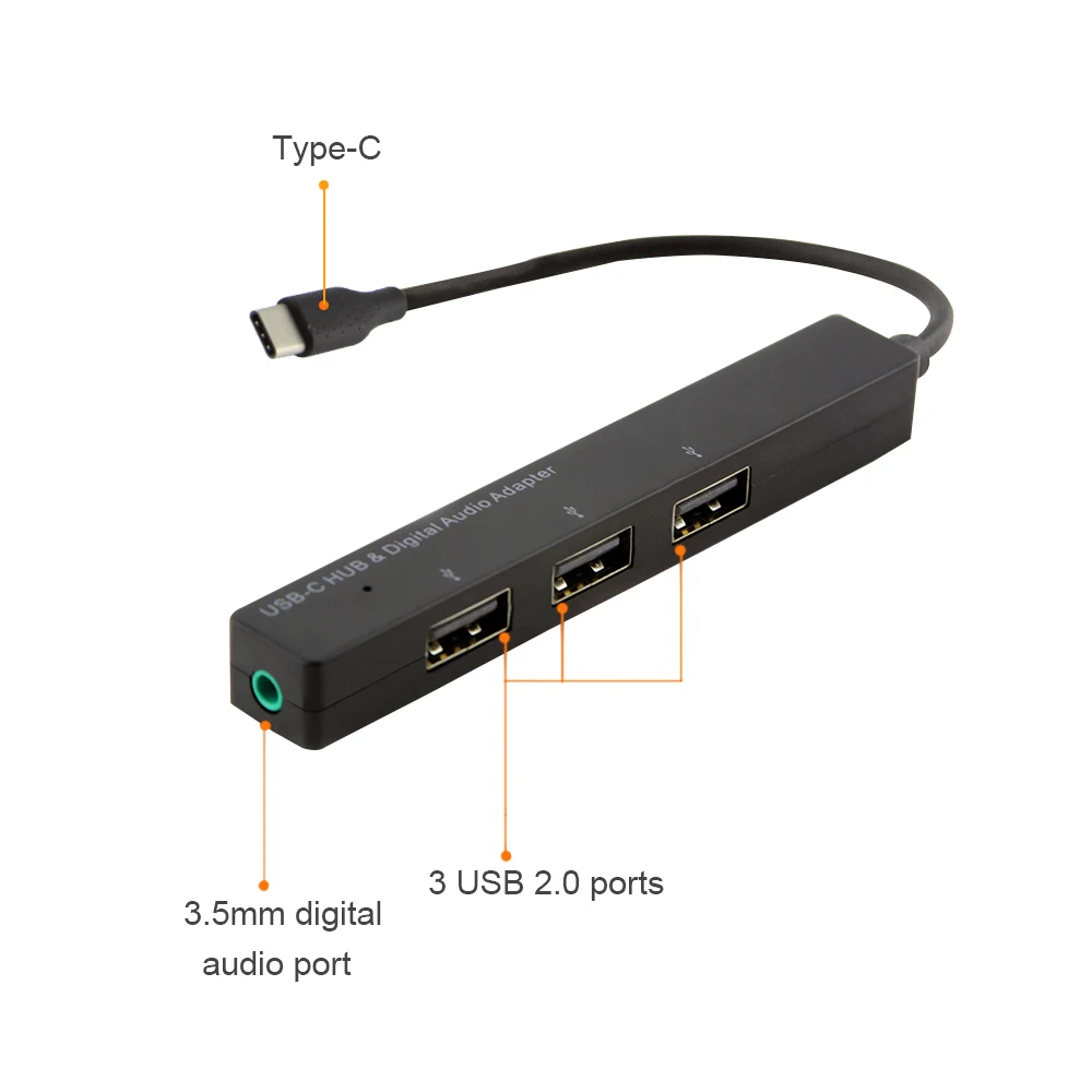 USB 2 0 концентратор мульти usb хаб 3 Порты + 5 мм аудио разъем с Тип C разветвитель