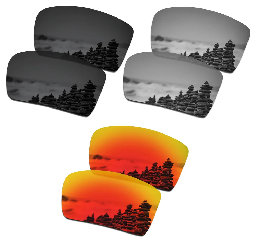 

SmartVLT 3 Pairs Polarized Sunglasses Replacement Lenses for Oakley Oil Drum Stealth Black and Silver Titanium and Fire Red