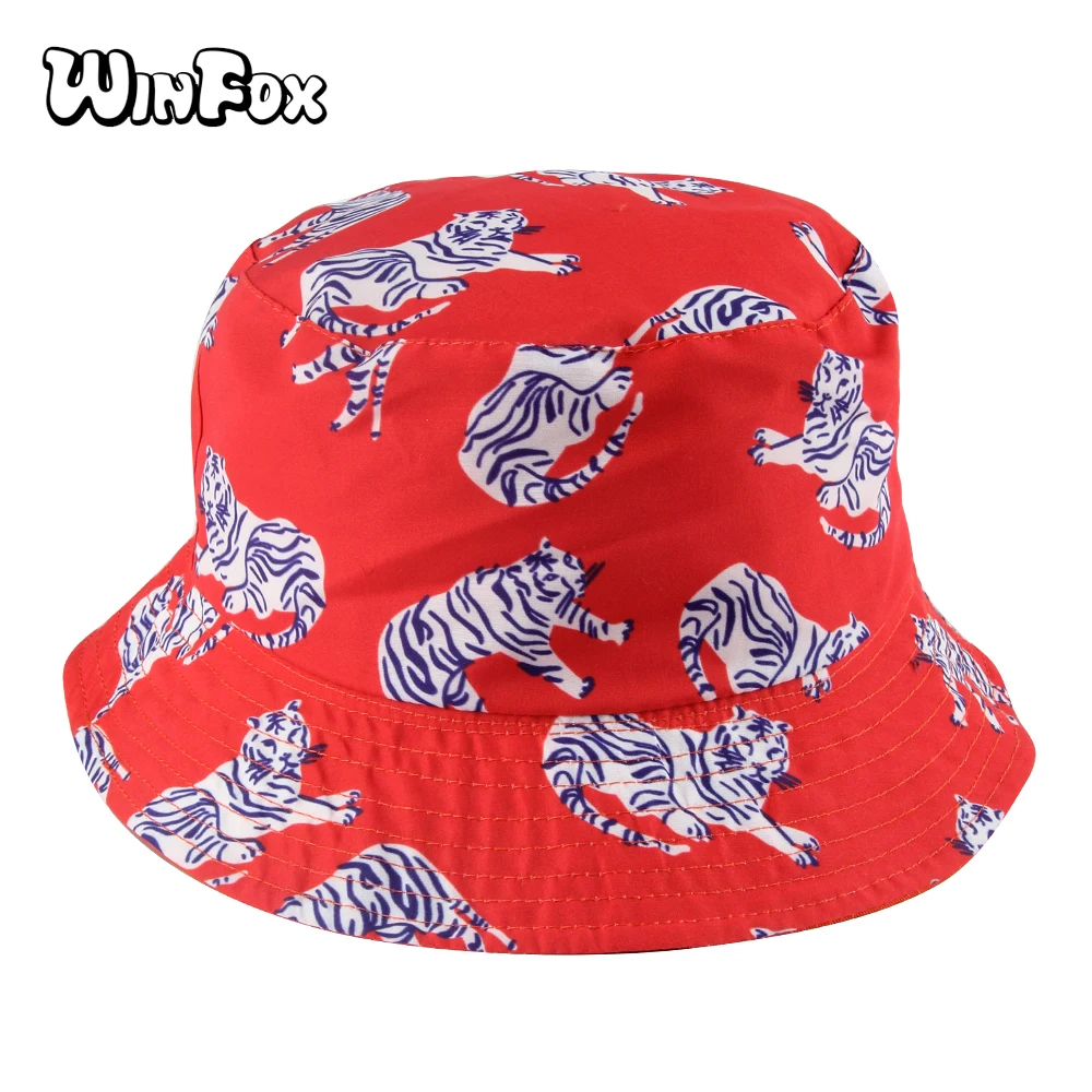 Winfox 2018 Новая модная летняя Двусторонняя оранжевая Панама с тигром Gorro Pescador шапки