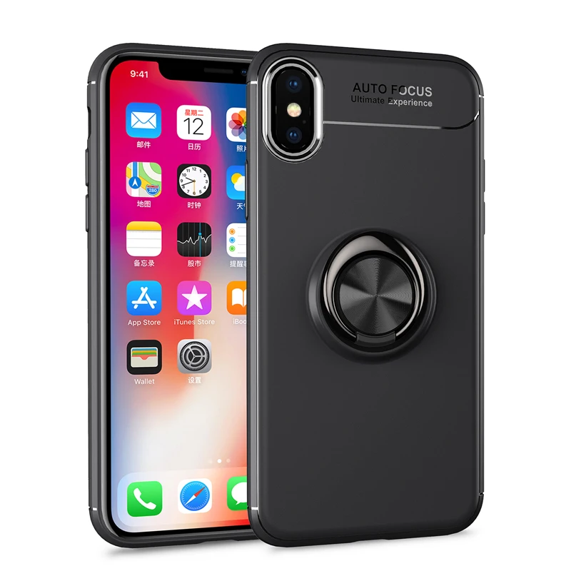 Роскошный чехол для iPhone Xs Max, чехол с магнитным кольцом, мягкий матовый Силиконовый чехол для iPhone X 5 5S SE 6 6s 7 8 Plus, чехол