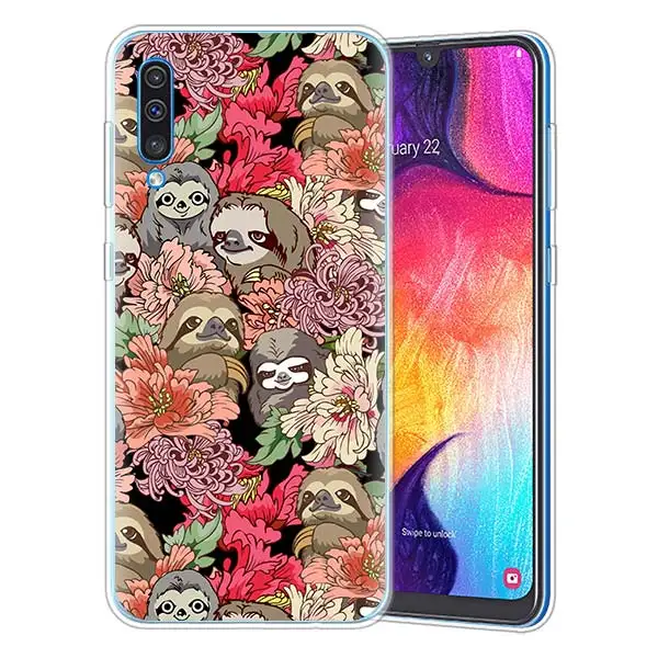 01 Серый Ленивцы и цветами силиконовый чехол для samsung Galaxy A50 A70 A40 A20e A10 A30 A80 A6 A8 плюс A7 A9 прозрачный TPU силиконовый блестящий чехол - Цвет: 01