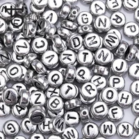 47mm silver colour letter alphabet beads for jewelry making diy accessories flat round plastic acrylic beads wholesale p604