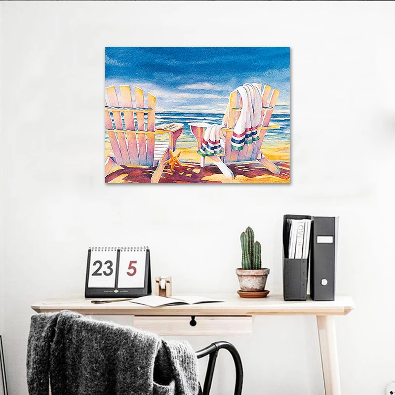 Seascape Canvas Poster Beach Landscape Art Painting Wall Picture Pastoral Print Living Room Mediterranean Home Decoration | Дом и сад